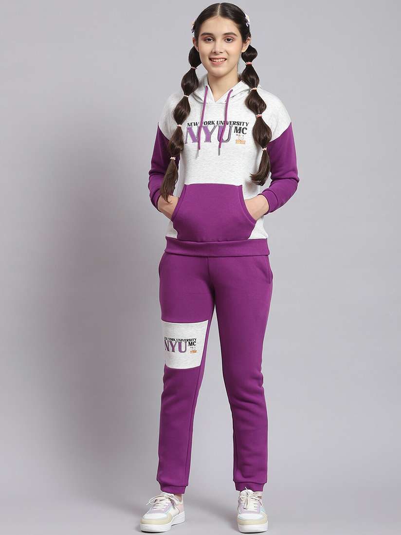 Buy Monte Carlo Girls Colour-Blocked Hooded Neck Long Sleeve