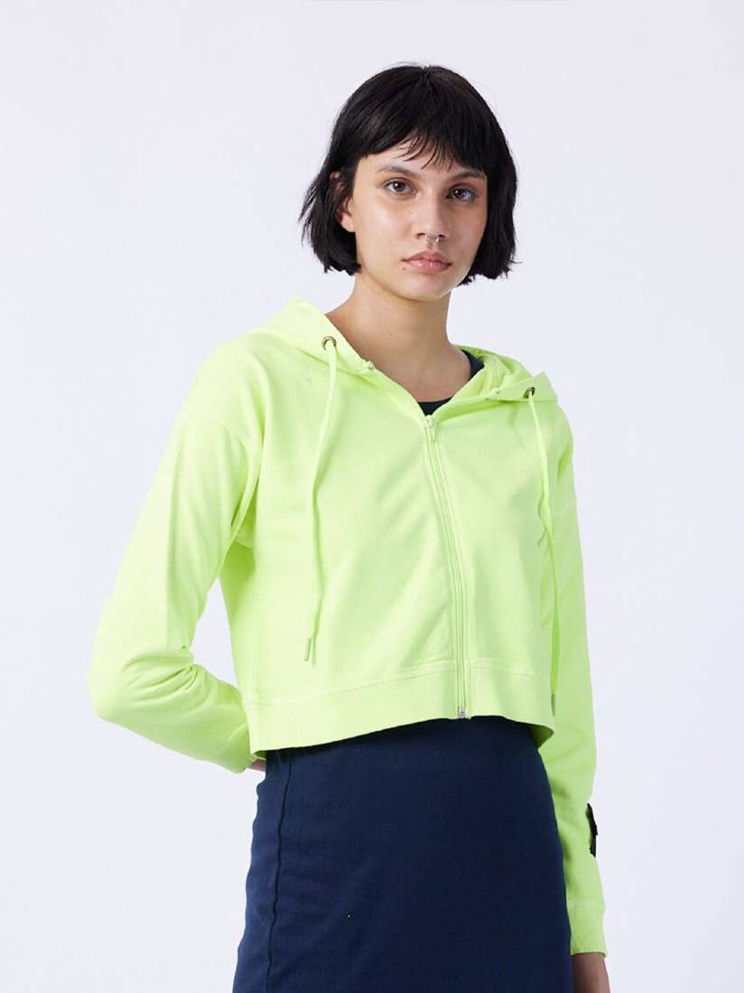Buy Koovs Hooded Pure Cotton Crop Sweatshirt Sweatshirts for Women 26106346 Myntra
