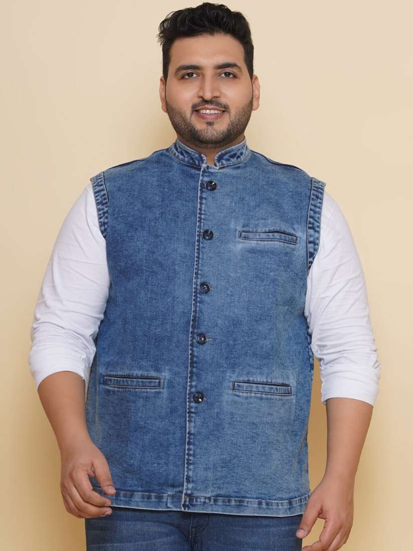 Buy John Pride Plus Size Denim Nehru Jacket Nehru Jackets for Men 26106938 Myntra