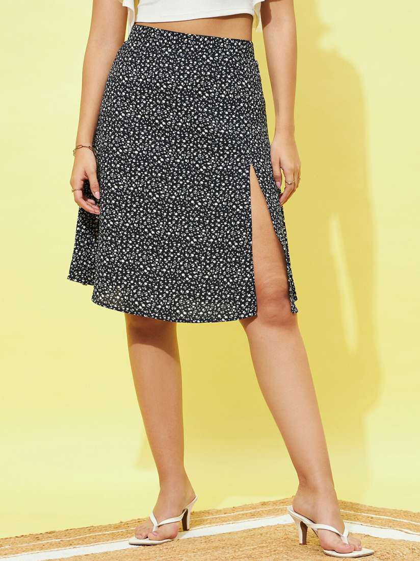 Buy Berrylush Black Floral Printed Front Slit A Line Knee Length Skirt Skirts for Women 26107514 Myntra