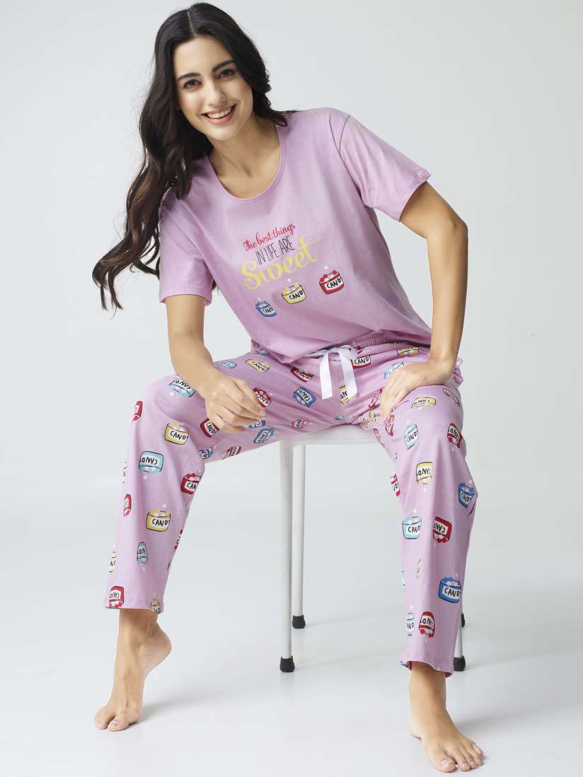 Buy I like me Women Printed Pure Cotton T Shirt with Pyjam Shorts Night suits for Women 26108572 Myntra