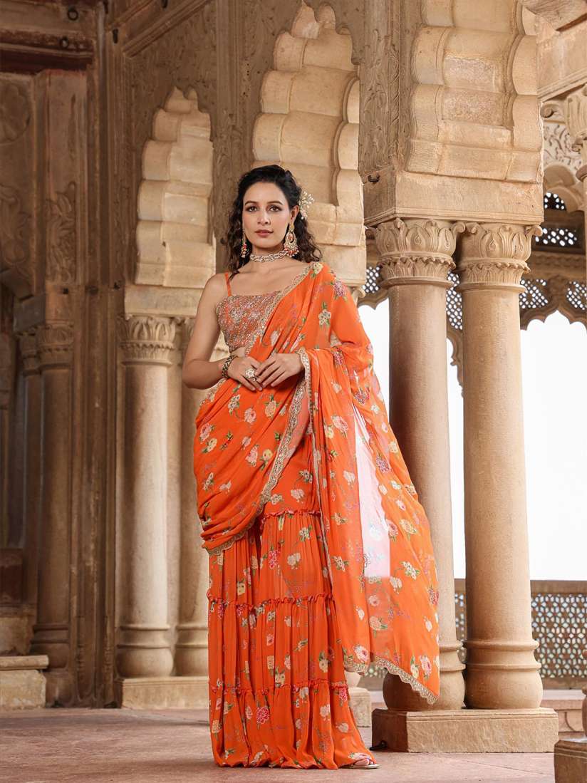 Buy SCAKHI Floral Printed Pure Georgette Palazzo Saree Saree Sarees for Women 26116392 Myntra