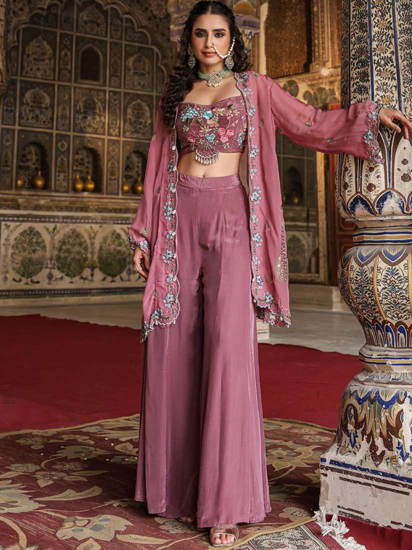 Buy SCAKHI Embroidered Pure Silk Crop Top With Palazzo Shrug Co Ords for Women 26116468 Myntra