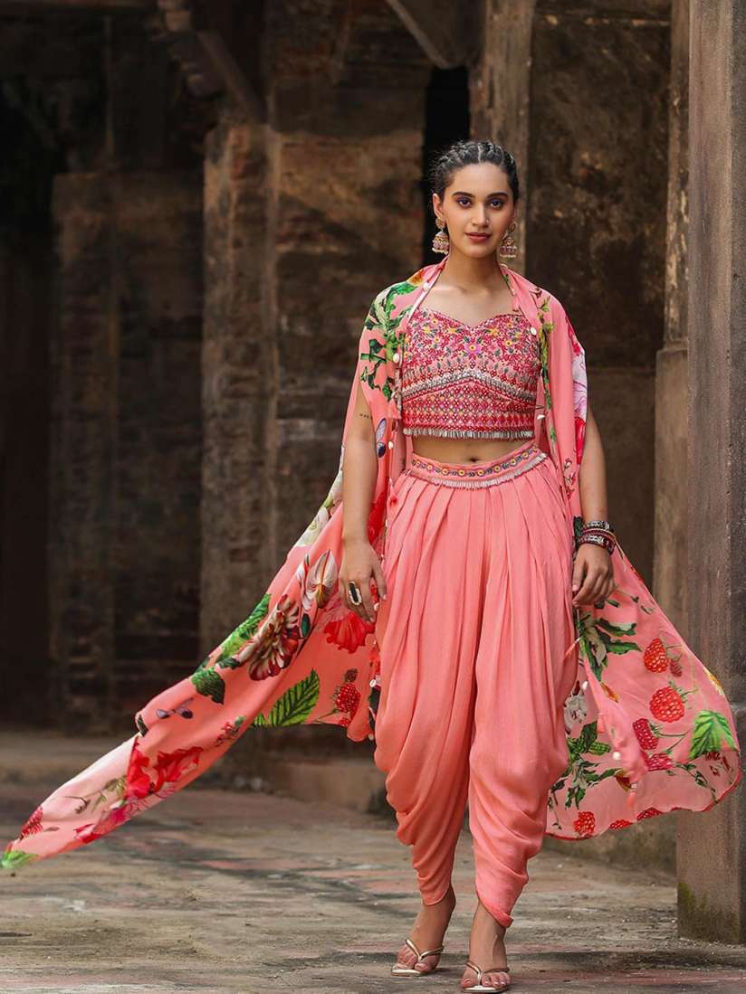 Dhoti pants with crop top and jacket buy online store