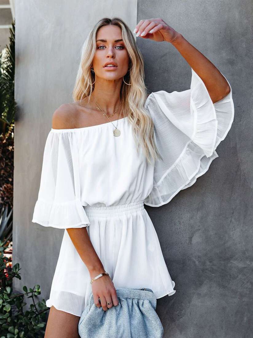 White ruffle playsuit on sale