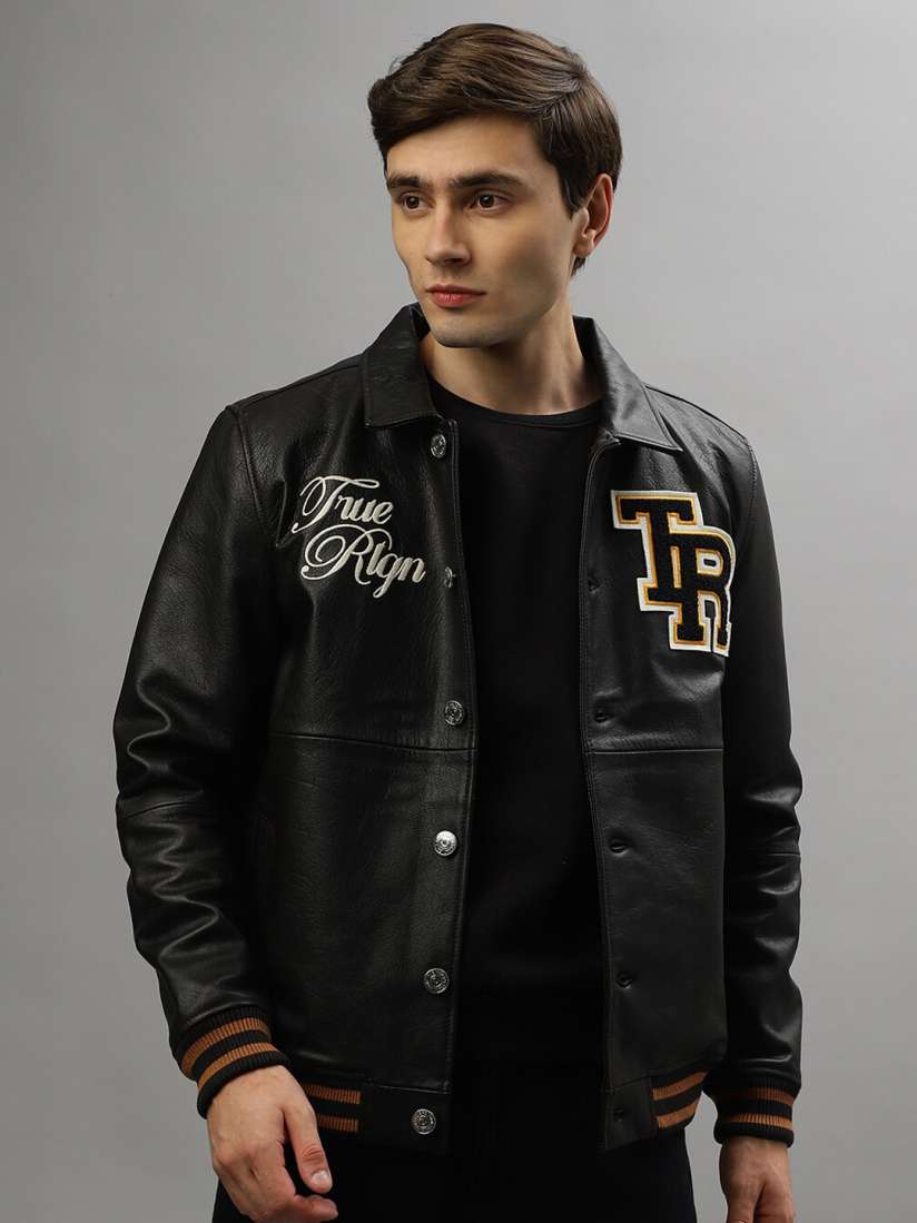 Buy True Religion Typography Printed Leather Open Front Jacket Jackets for Men 26128132 Myntra