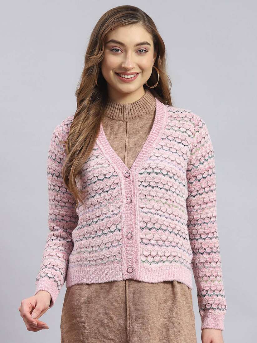 Pink Monte Carlo Cardigan Buy Monte Carlo Printed V-Neck Cardigan - Main Image