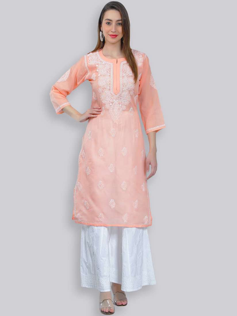 Buy Seva Chikan Floral Embroidered Chikankari Kurta Kurtas for Women 26136888 Myntra