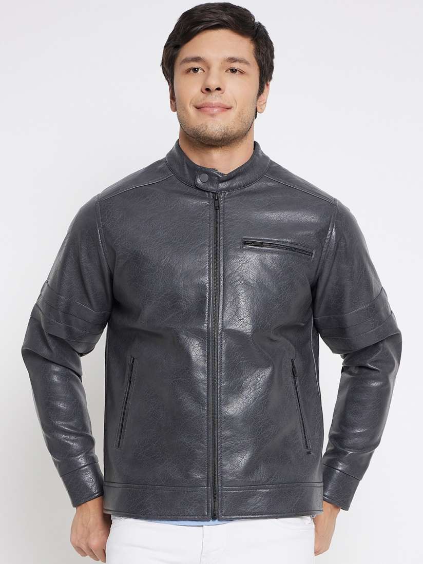 Buy Okane Mock Collar Leather Jacket Jackets for Men 26138880 Myntra