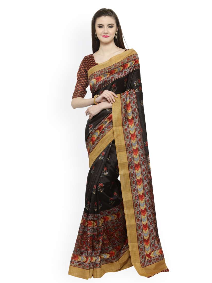 Buy Shaily Brown Beige Silk Cotton Printed Saree Sarees for Women 2614014 Myntra
