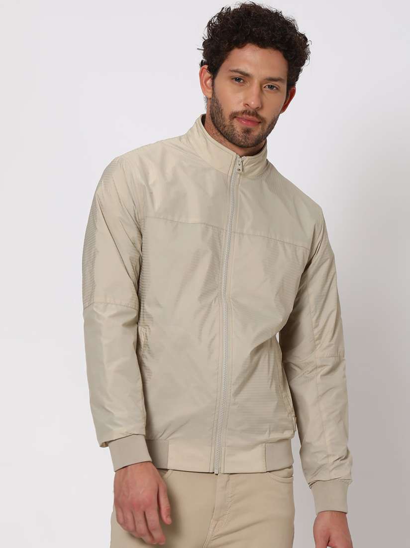 Buy Mufti Striped Lightweight Stand Collar Slim Fit Biker Jacket Jackets for Men 26146648 Myntra
