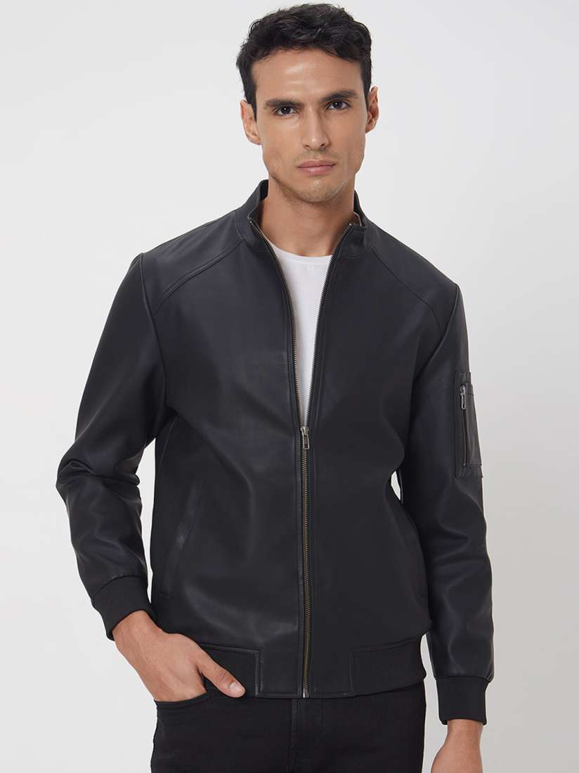 Buy Mufti Stand Collar Slim Fit Biker Jacket Jackets for Men 26146660 Myntra