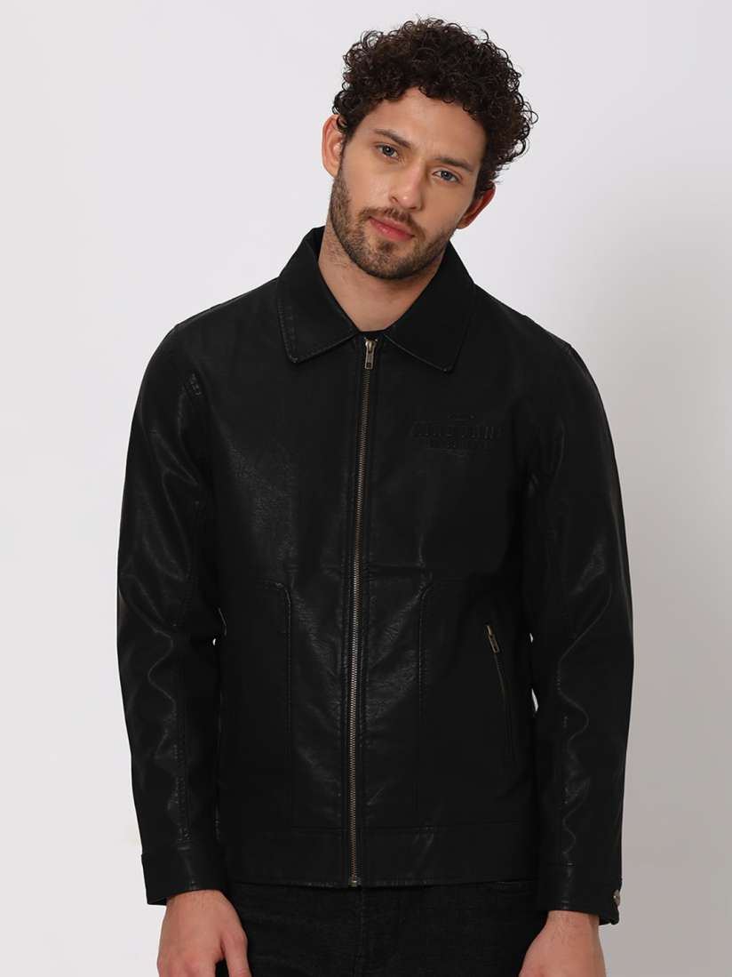 Wide collar leather jacket cheap