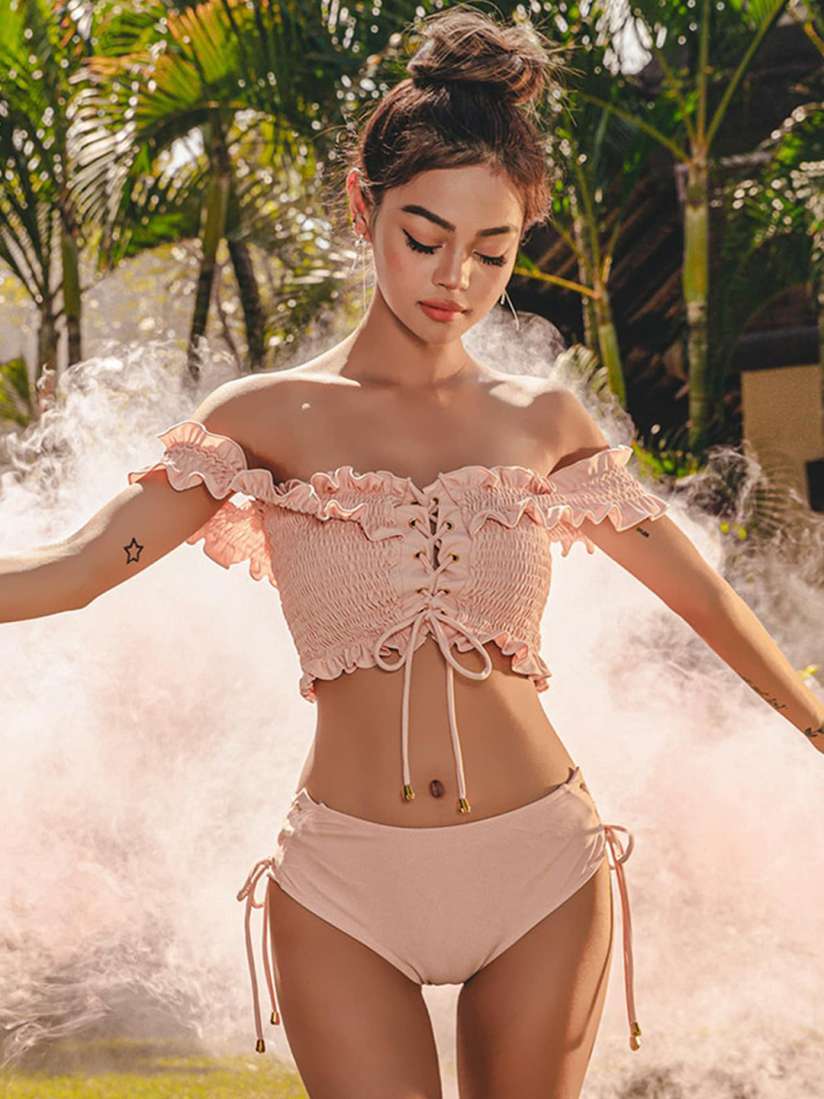 Buy LULU SKY One Shoulder Lace Up Drawstring Swim Bikini Set Swimwear for Women 26155392 Myntra