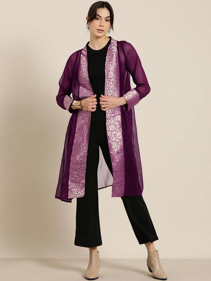 Buy Qurvii Desi Brocade Longline Ethnic Shrug Shrug for Women 26158164 Myntra