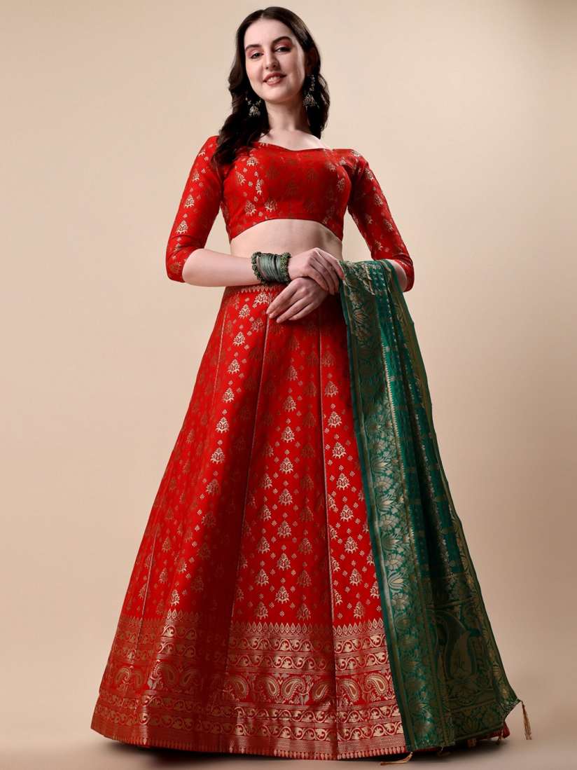 Buy KALINI Woven Design Banarasi Silk Semi Stitched Lehenga Unstitched Blouse With Dupatta Lehenga Choli for Women 26167234 Myntra