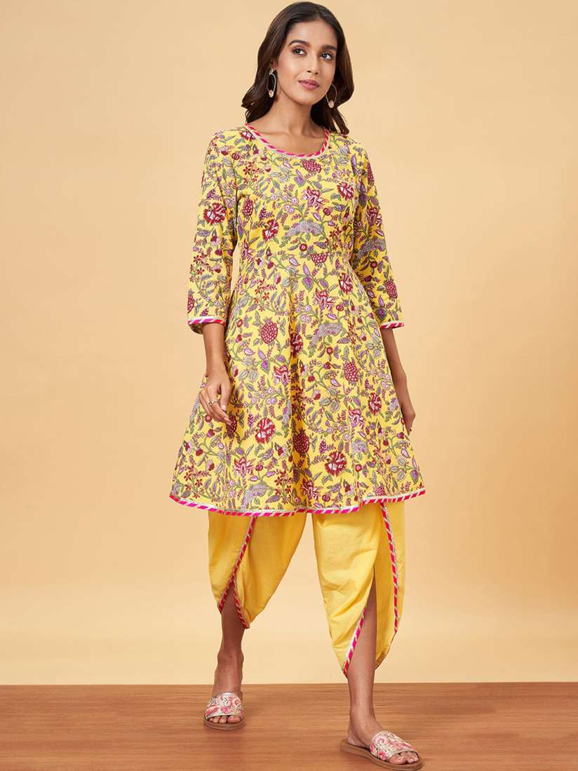 Buy YU by Pantaloons Floral Printed Pure Cotton Kurta with Dhoti Pants Kurta Sets for Women 26171540 Myntra