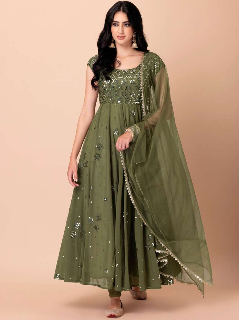 Buy Indya Luxe Ethnic Motifs Sequinned Embroidered Anarkali Kurta With Churidar Dupatta Kurta Sets for Women 26174382 Myntra