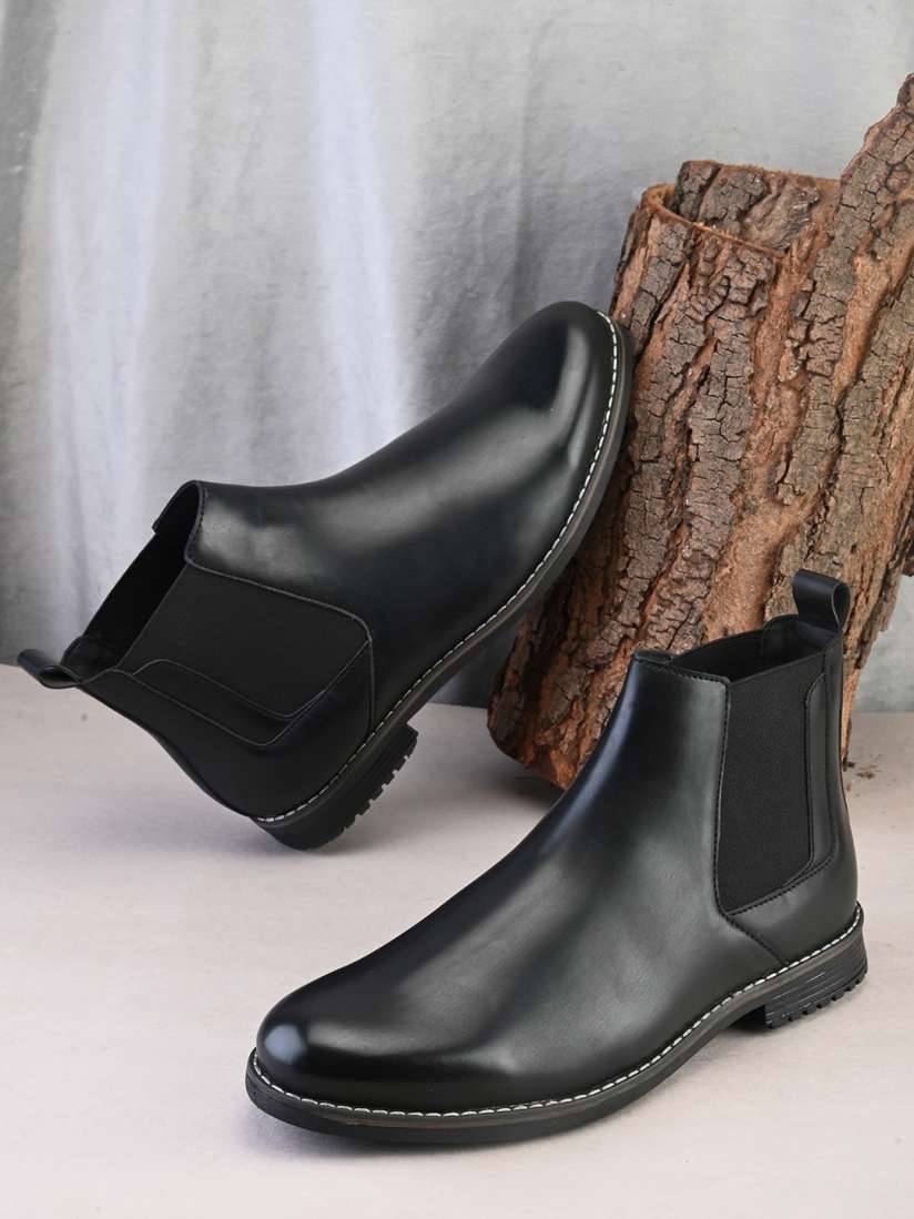 Buy The Roadster Lifestyle Co. Black Faux Leather Round Toe Chelsea Boots Boots for Men 26176886 Myntra