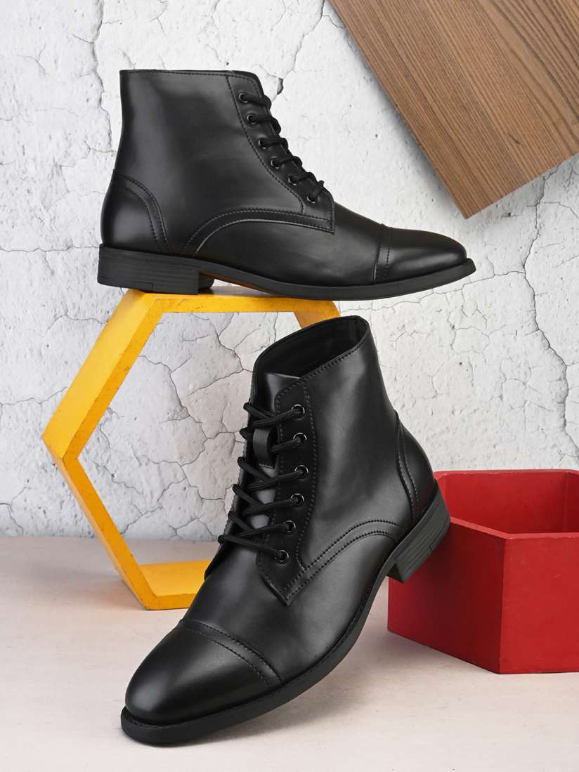 Buy The Roadster Lifestyle Co. Black Faux Leather Casual Lace Up Boots Boots for Men 26176890 Myntra