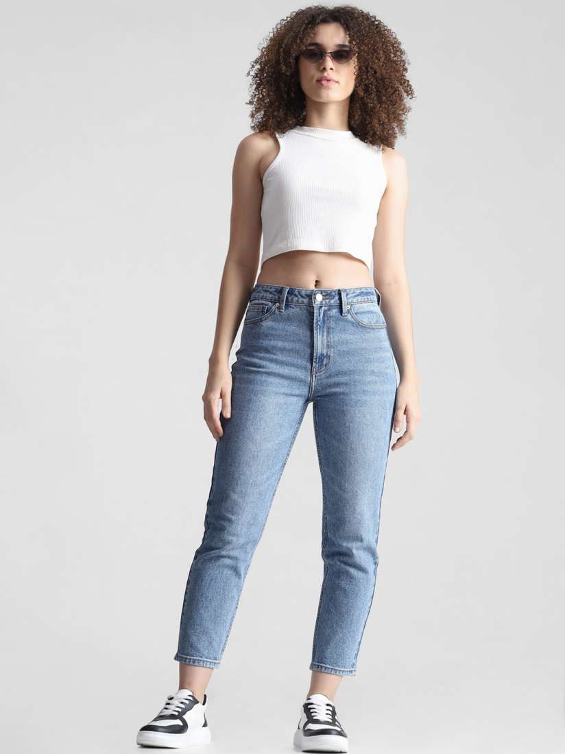 Buy ONLY Women Mom Fit Heavy Fade High Rise Cropped Stretchable Jeans Jeans for Women 26178410 Myntra
