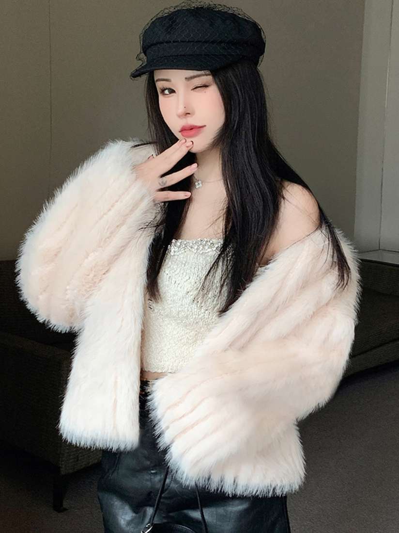 Buy JC Mode Shawl Collar Fuzzy Faux Fur Front Open Sweater Sweaters for Women 26179398 Myntra