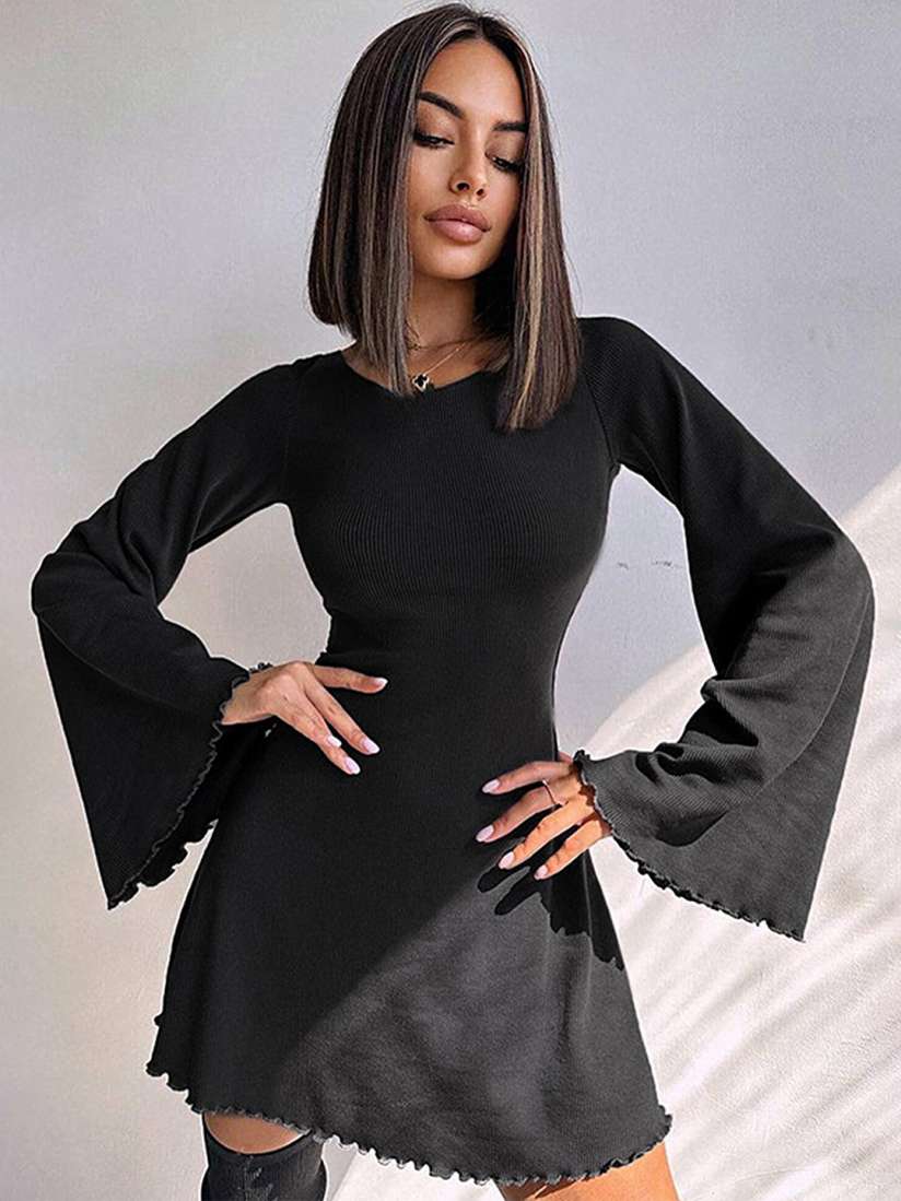 Fit and flare bell sleeve dress shop