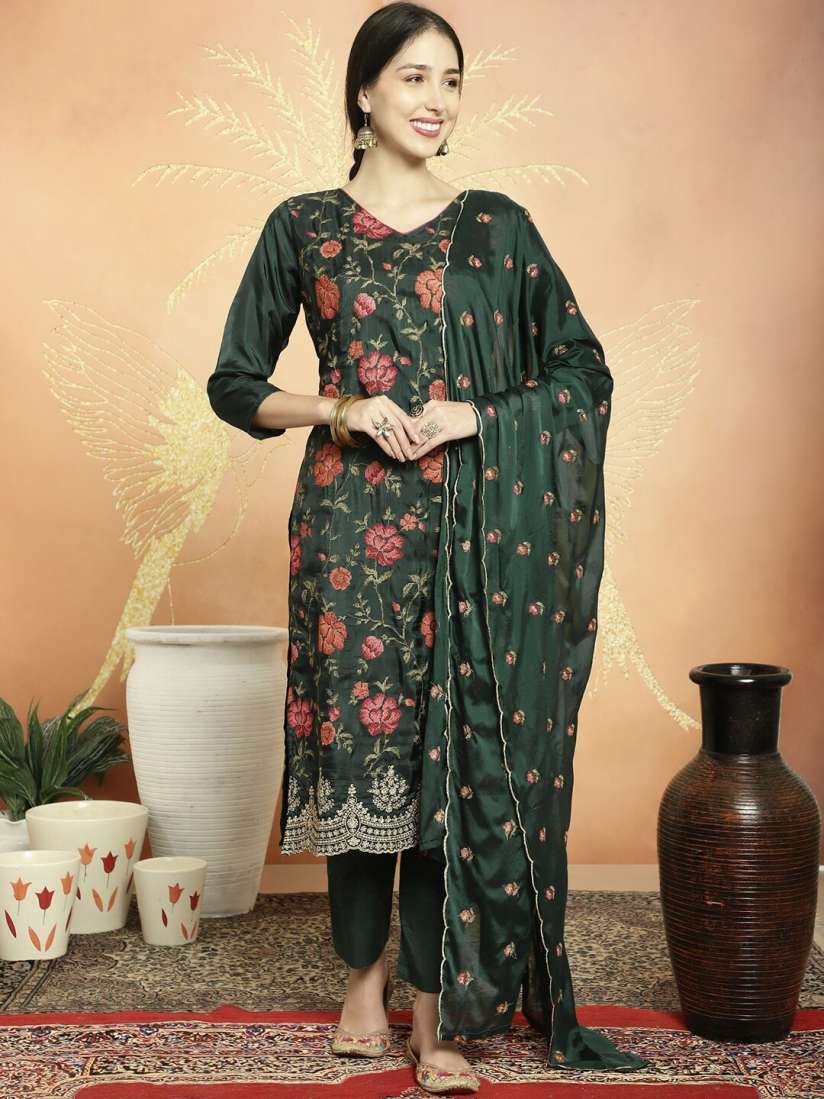 Buy Stylee LIFESTYLE Floral Embroidered Pure Silk Unstitched Dress Material Dress Material for Women 26192384 Myntra