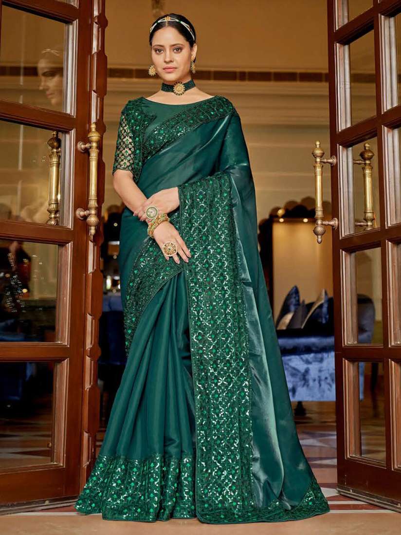 Buy Mitera Green Embellished Embroidered Organza Saree Sarees for Women 26199470 Myntra