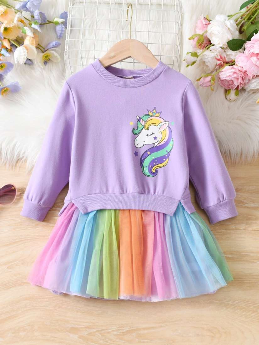 Buy StyleCast Purple Pink Unicorn Printed Fit Flare Dress Dresses for Girls 26204540 Myntra