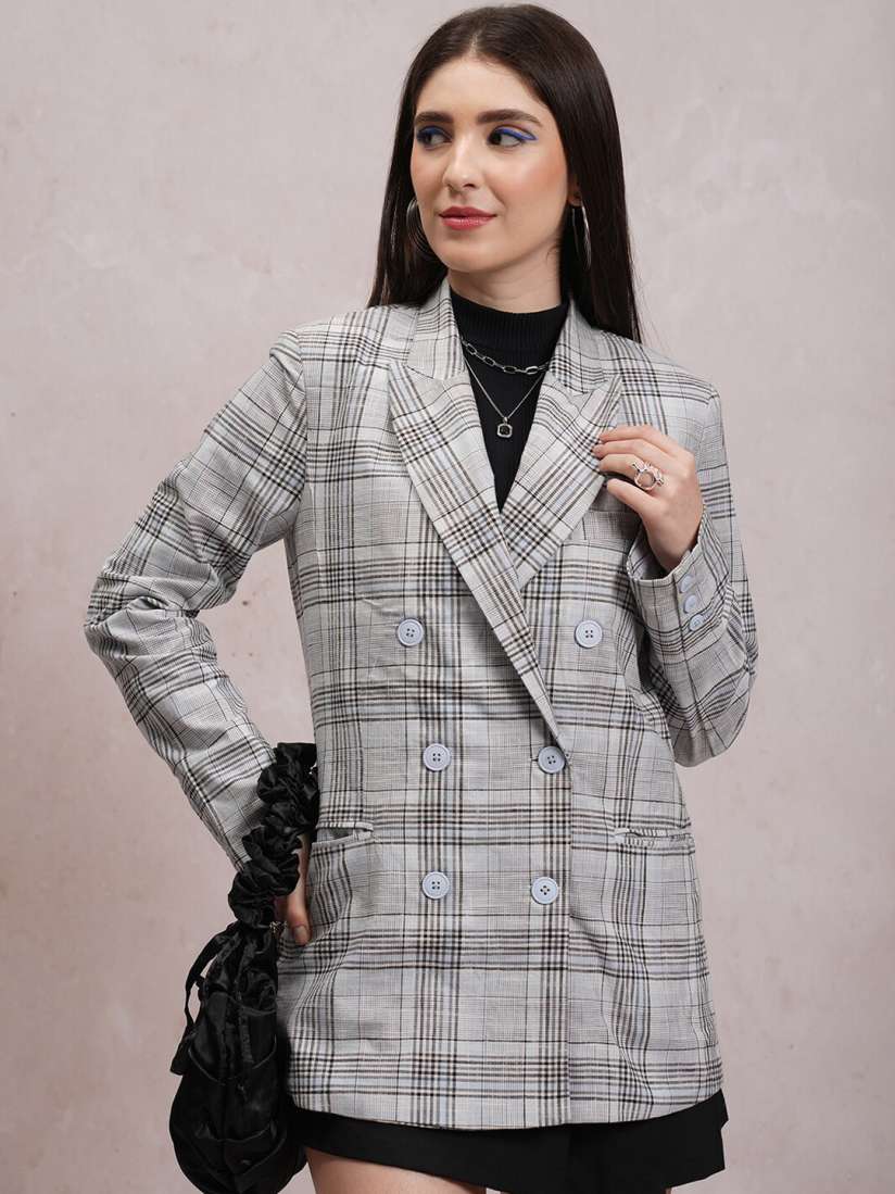 Buy CHIC BY TOKYO TALKIES Checked Notched Lapel Longline Double Breasted Blazers Blazers for Women 26218200 Myntra