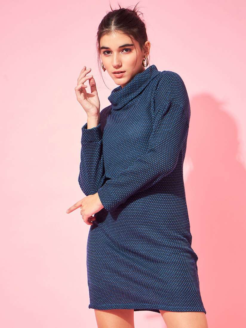 Buy Athena Blue Self Design Woollen Sweater Dress Dresses for Women 26222926 Myntra