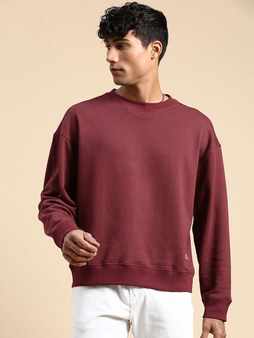 Buy The Roadster Lifestyle Co. Maroon Relaxed Fit Basic Pure Cotton Sweatshirt Sweatshirts for Men 26226304 Myntra