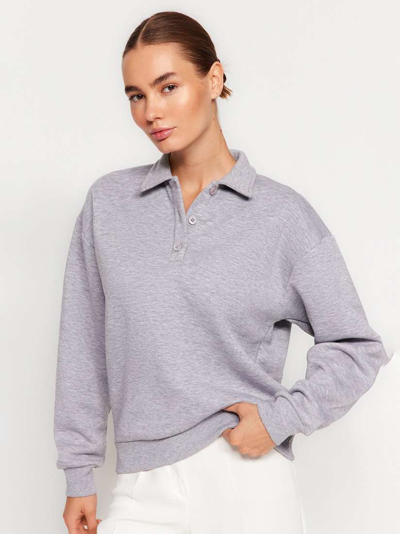 Buy Trendyol Shirt Collar Pullover Sweatshirt Sweatshirts for Women 26227268 Myntra