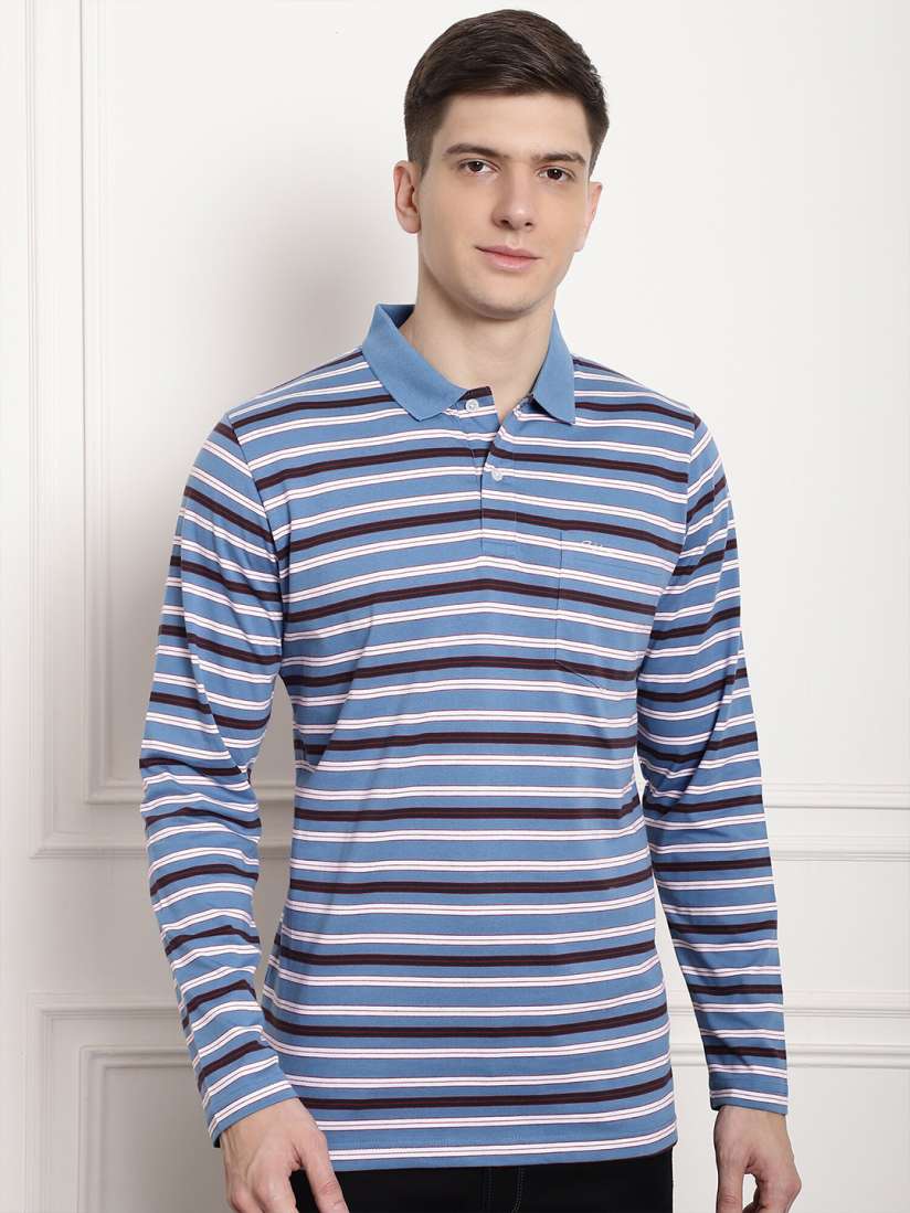 Buy CONFIDENCE Striped Polo Collar Long Sleeves Cotton T shirt Tshirts for Men 26227646 Myntra