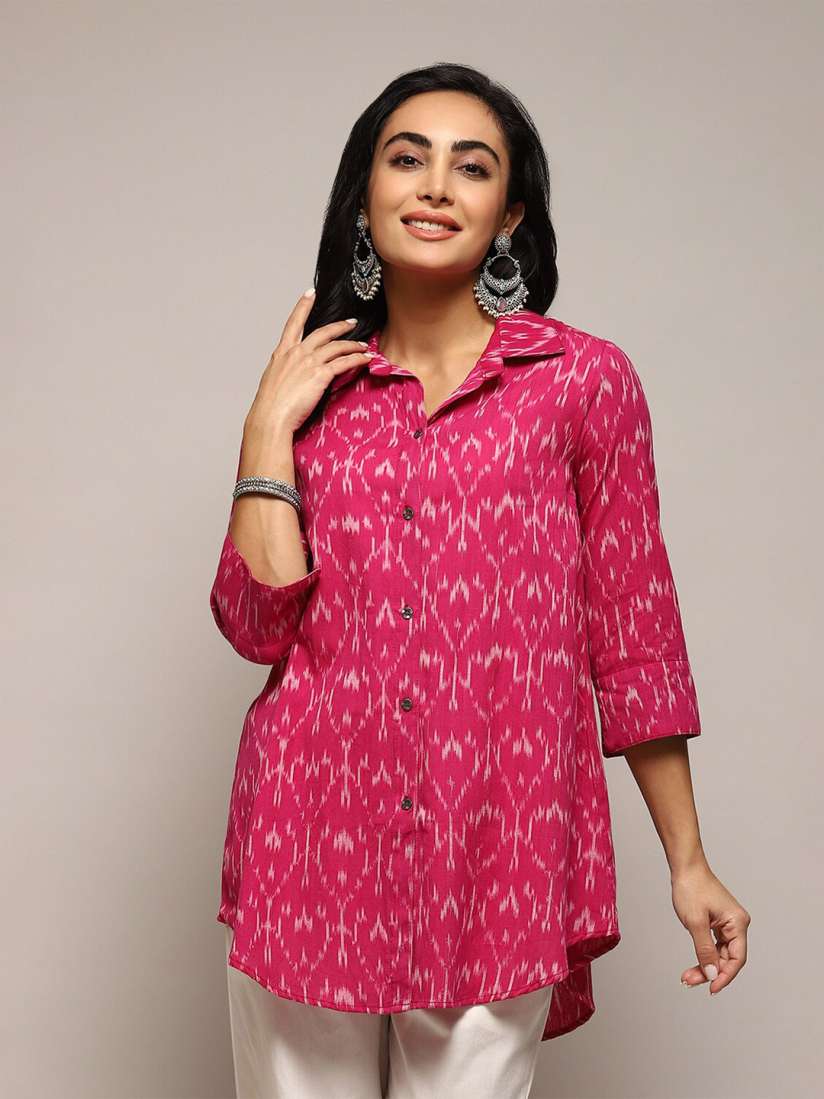 Buy Biba Ikat Printed Shirt Collar Straight Kurti Kurtis for Women 26233764 Myntra