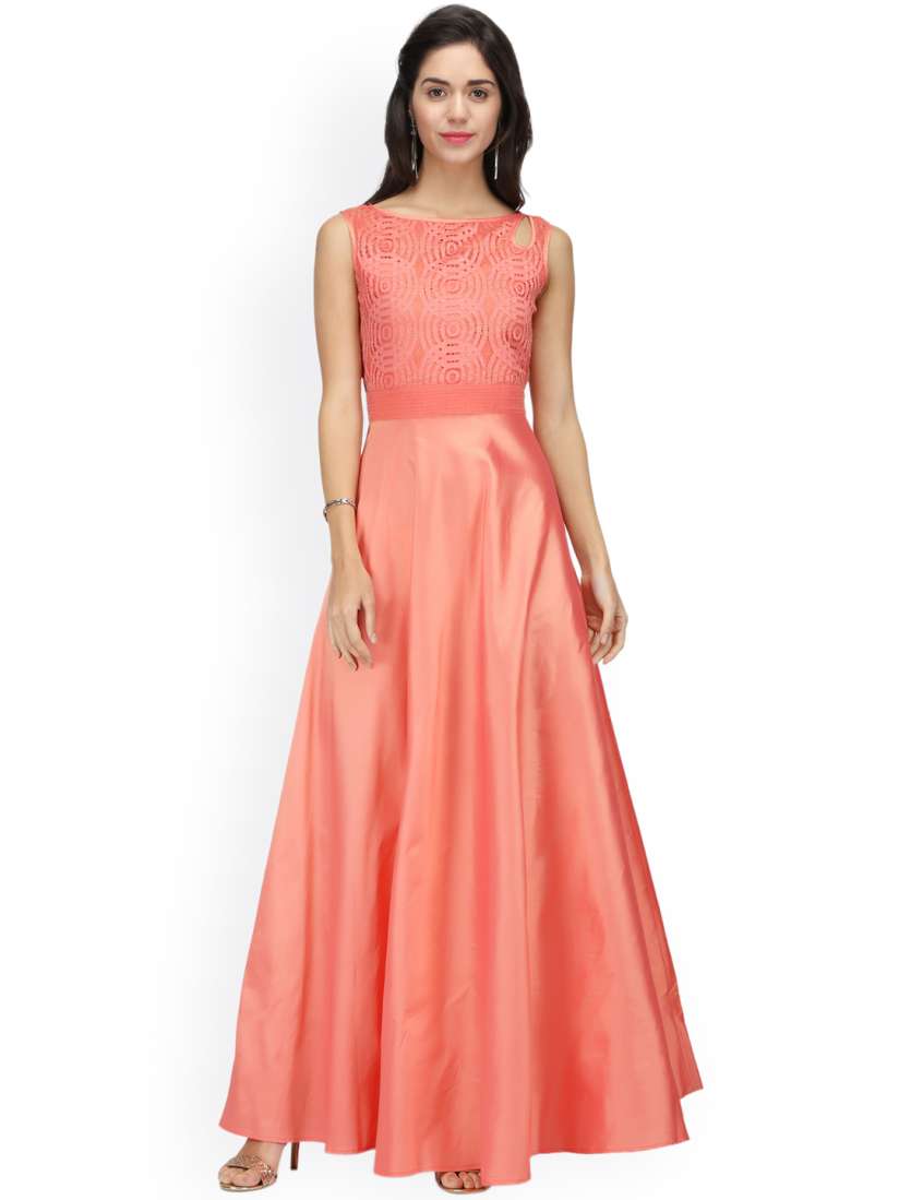 Buy Ojjasvi Women Peach Coloured Self Design Maxi Dress Dresses for Women 2624207 Myntra