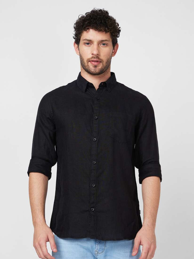 Buy SPYKAR Spread Collar Linen Denim Casual Shirt Shirts for Men 26242430 Myntra