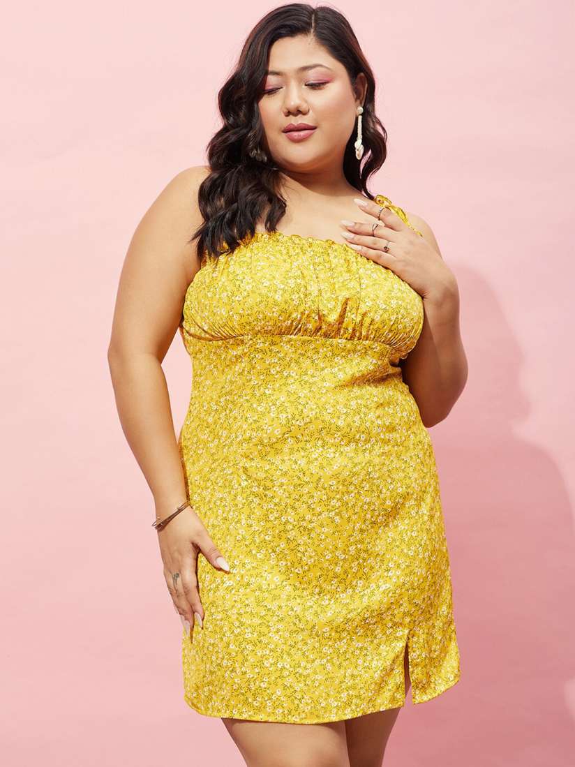 Buy Berrylush Curve Plus Size Floral Printed Shoulder Straps Gathered Bodycon Dress Dresses for Women 26250058 Myntra