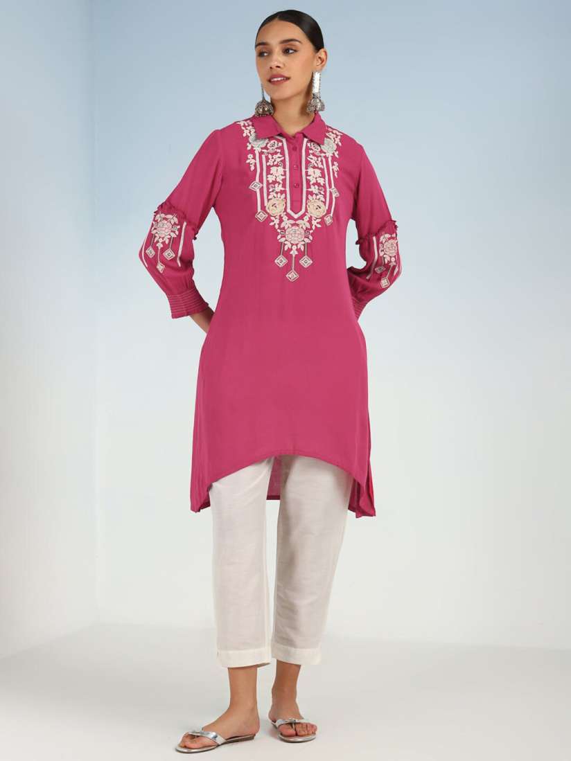 Buy Lakshita Floral Embroidery Shirt Collar Straight Kurti Kurtis for Women 26258696 Myntra