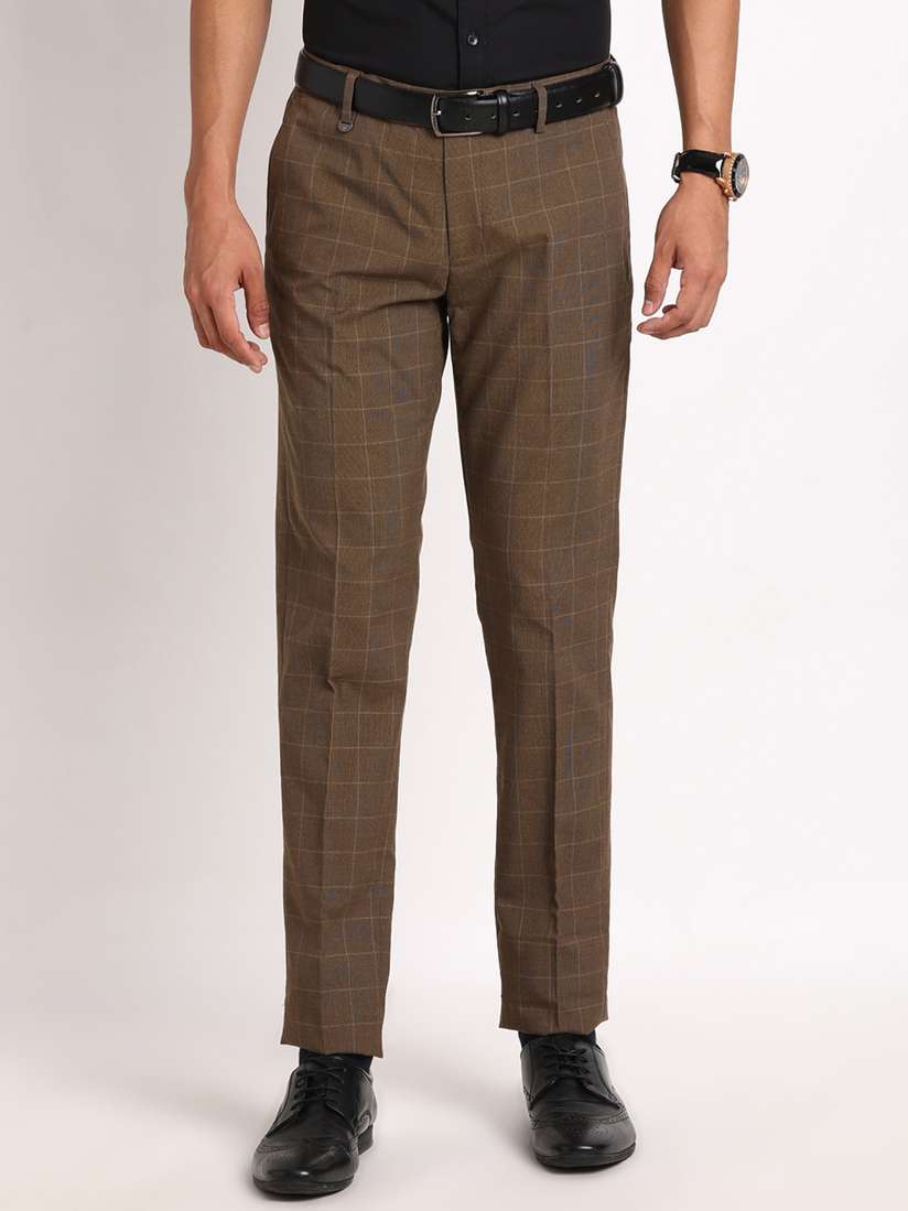 Buy Turtle Men Checked Smart Skinny Fit Formal Trousers Trousers