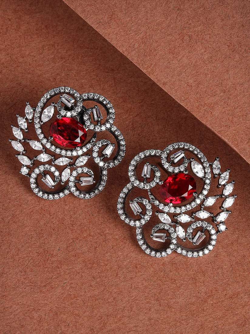 Buy KARATCART Silver-Plated Cubic Zirconia-Studded Floral Studs
