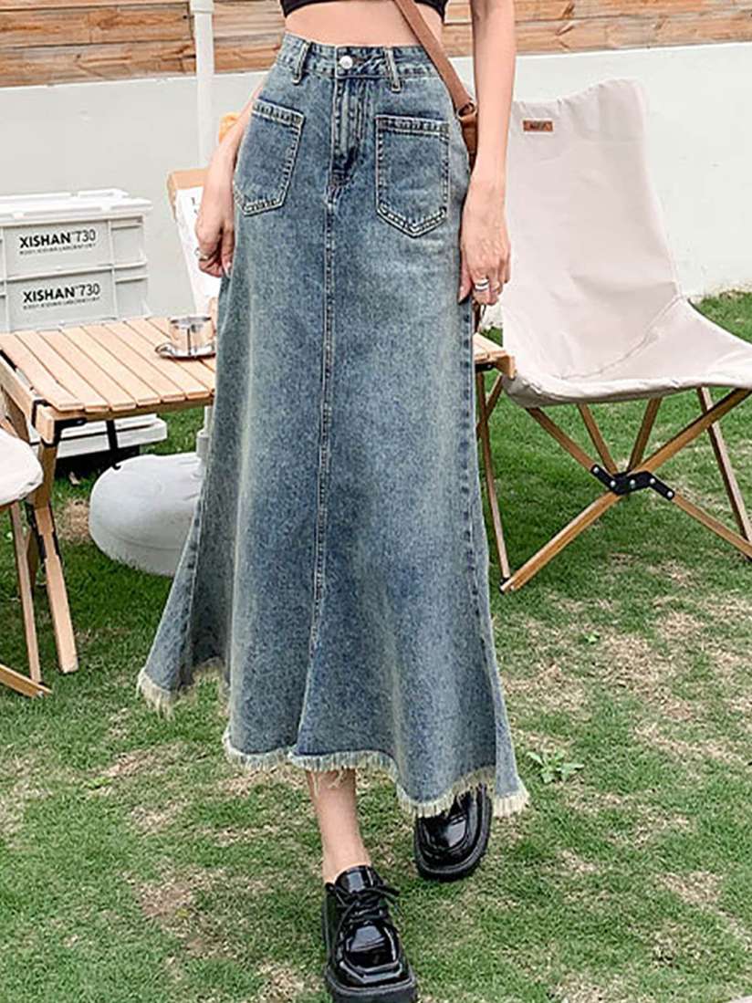 Buy LULU SKY A Line Midi Denim Skirt Skirts for Women 26279272 Myntra