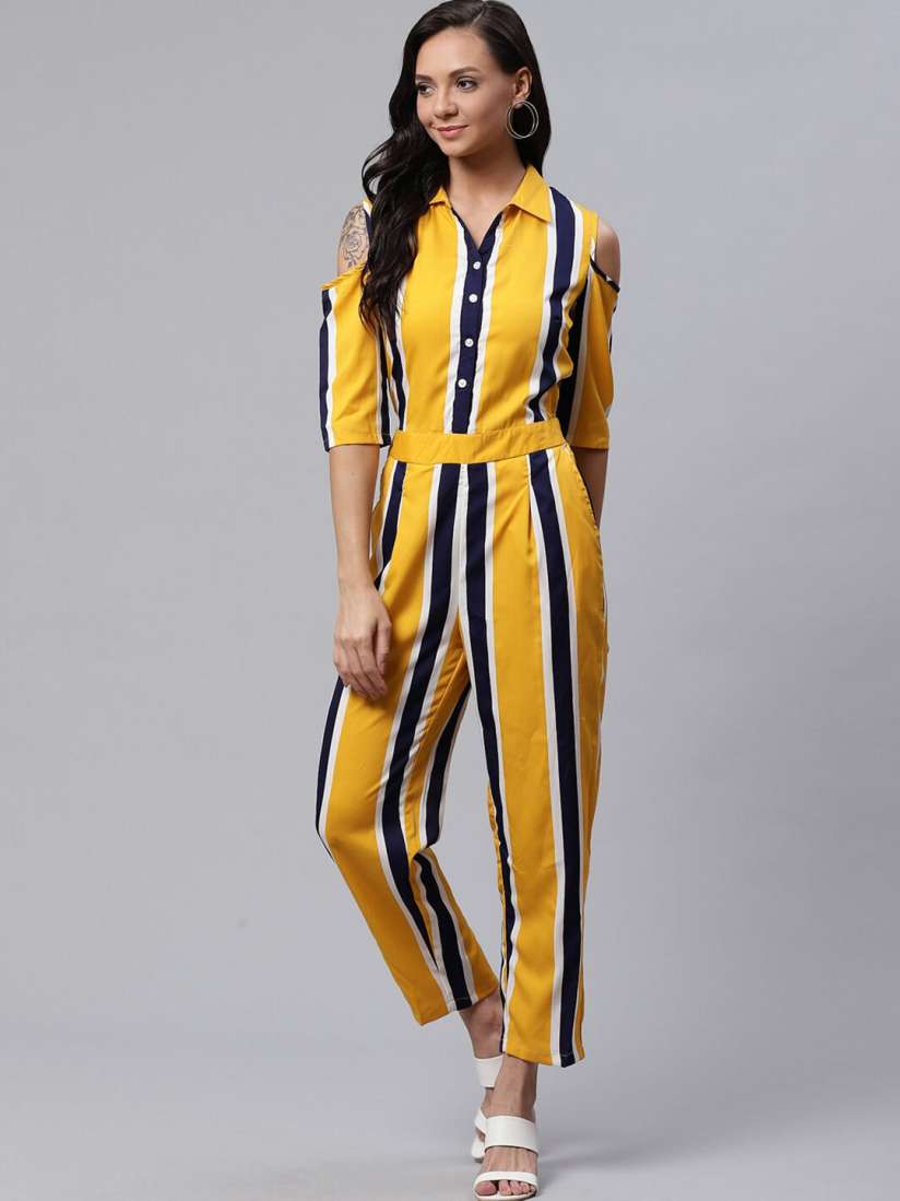 Yellow and blue striped jumpsuit cheap