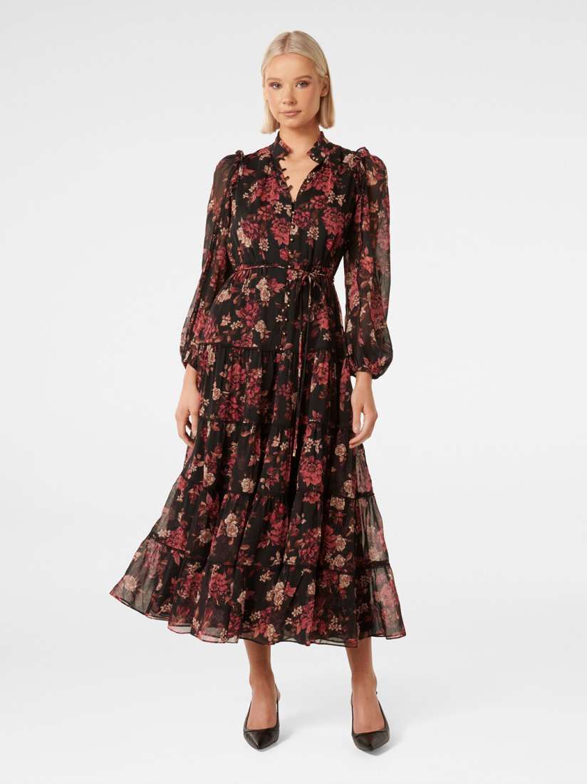 Buy Forever New Floral Printed Ruffled Waist Tie Ups Tiered Fit and Flare Midi Dress Dresses for Women 26283510 Myntra