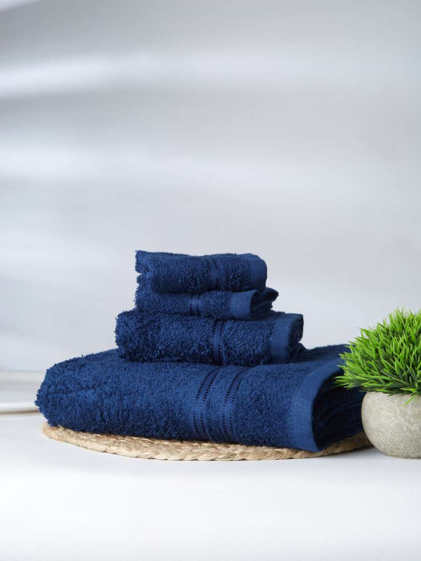 Buy Welspun Navy Blue 4 Pieces Cotton 380 GSM Towel Set Towel Set for Unisex 26286672 Myntra