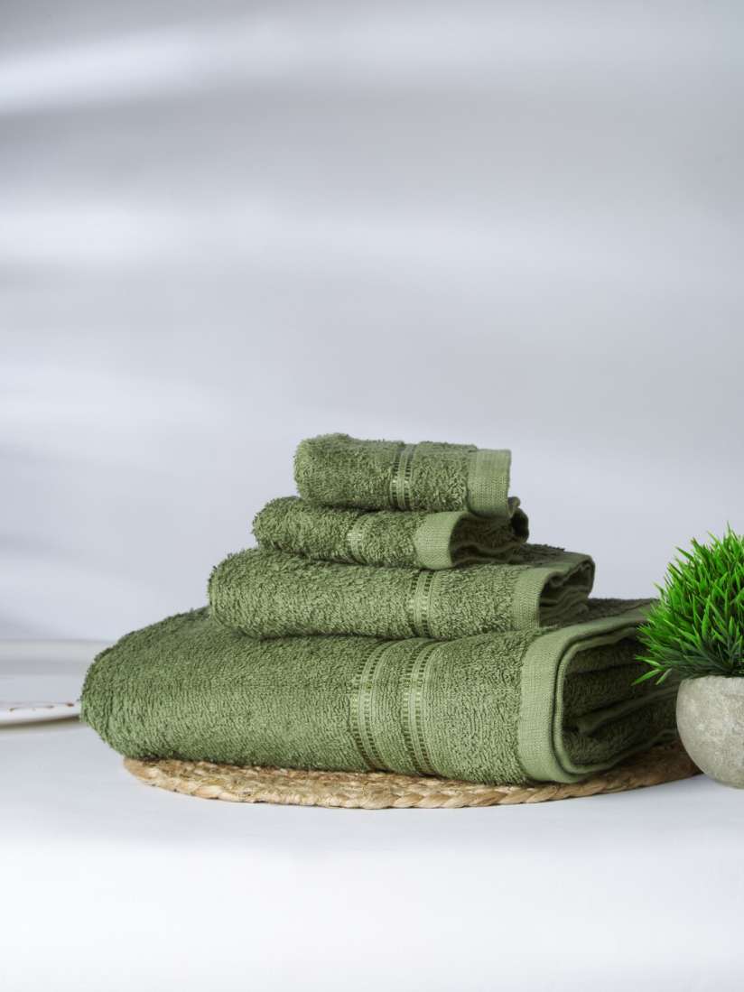 Buy Welspun Green 4 Pieces Cotton 380 GSM Towel Set Towel Set for Unisex 26286674 Myntra