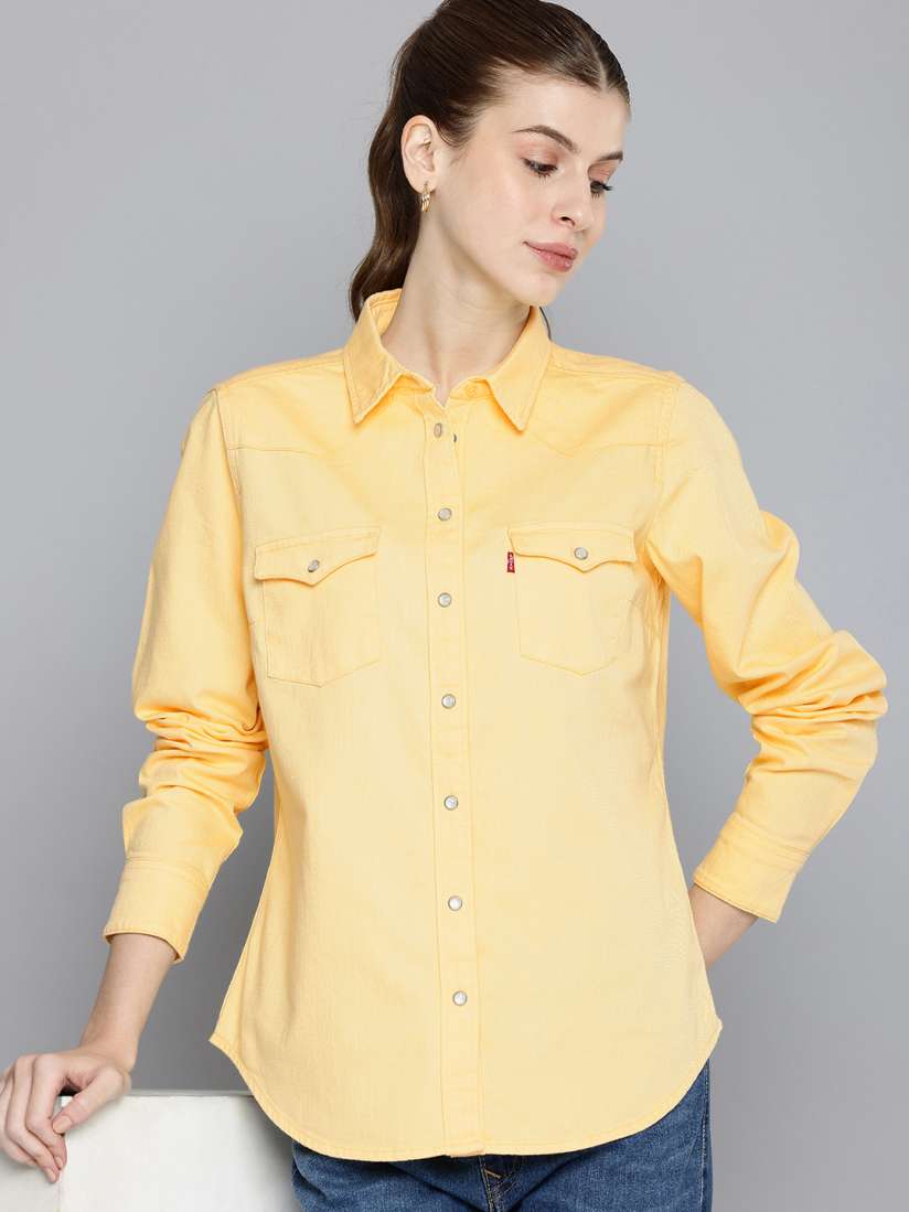 Yellow denim shirt top