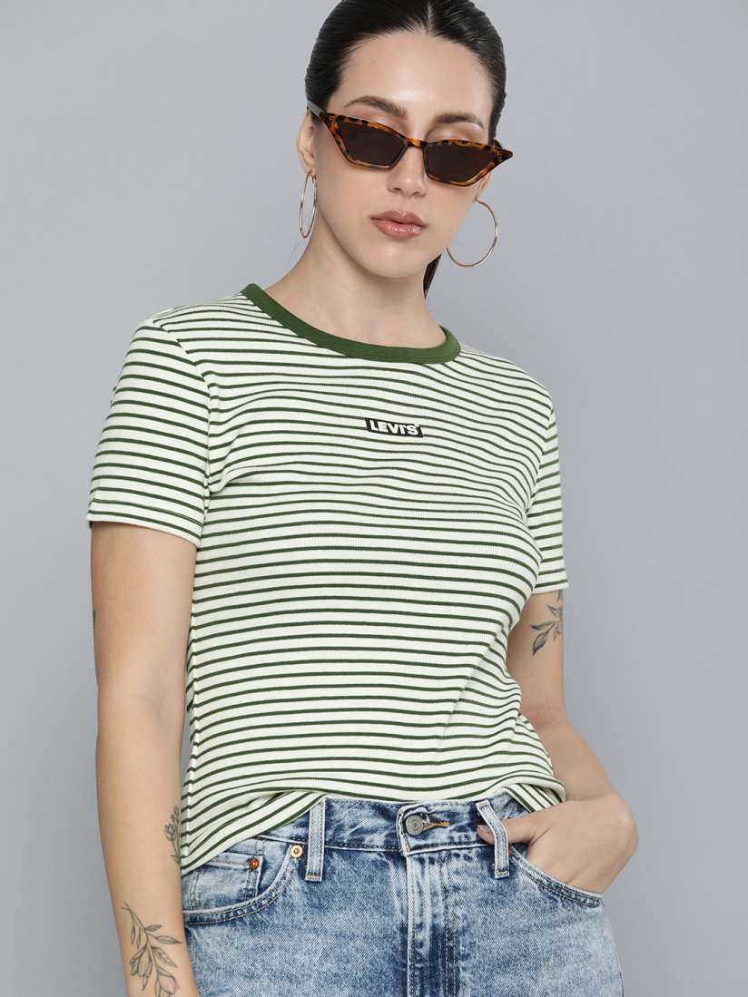 Buy Levis Round Neck Striped Casual T shirt Tshirts for Women 26296478 Myntra