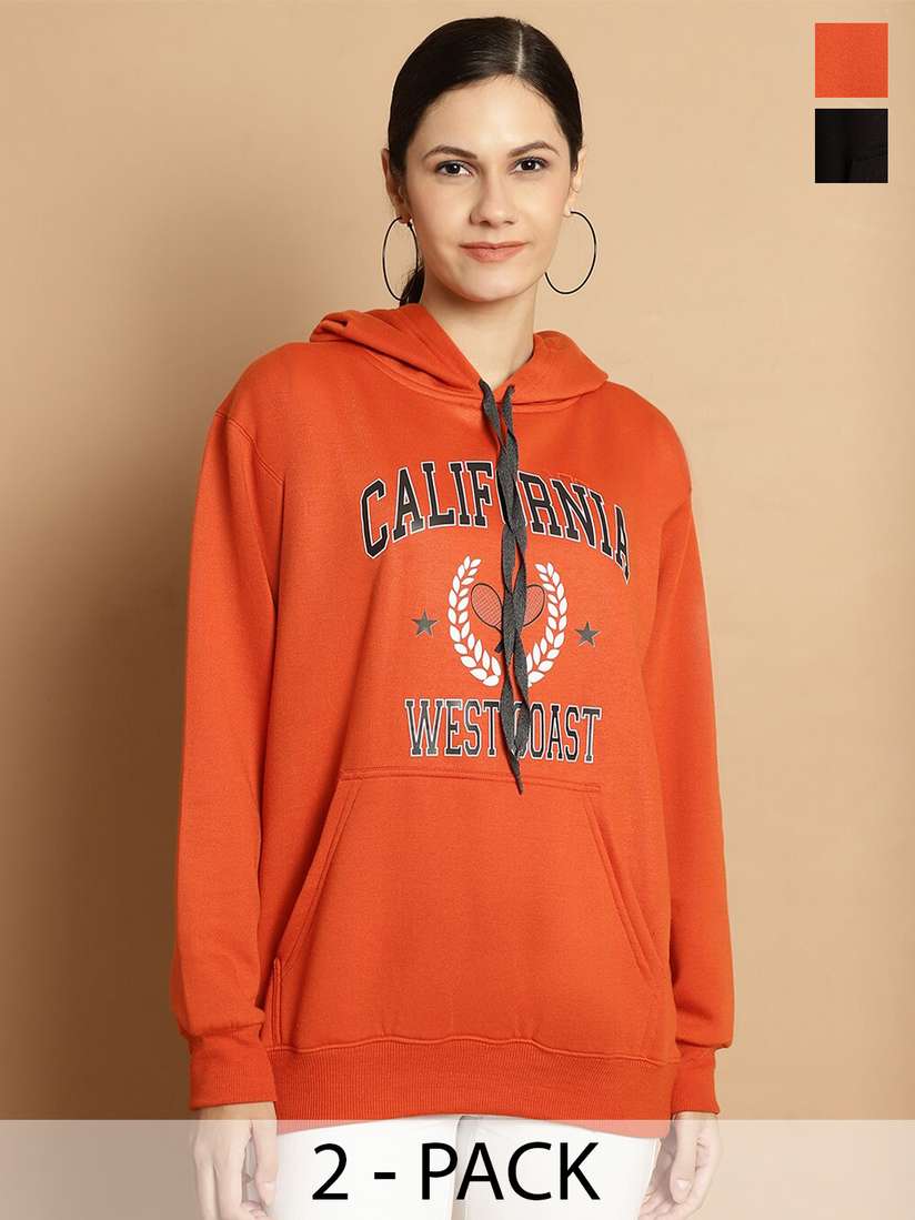 Typographic Print Womens Orange Hoodie Buy Orange Sweatshirt
